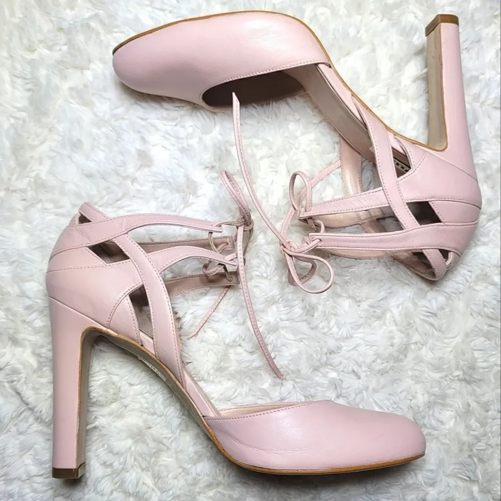 Dune London Cannes RARE Blush Pink Cut-out Lace-Up Heels - Picture 4 of 7